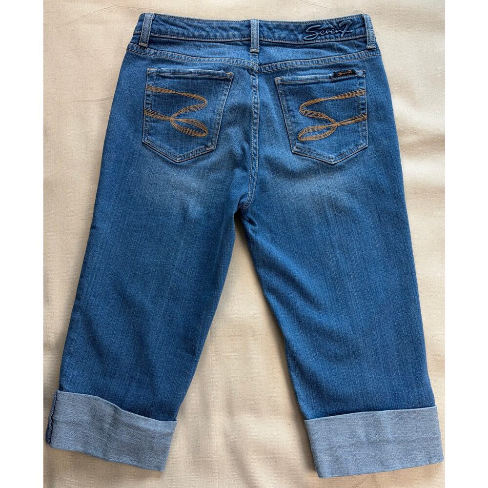 Seven7 Cuffed Capri Jeans Size 6 Blue Crop Denim Pants Stretch Mid Rise